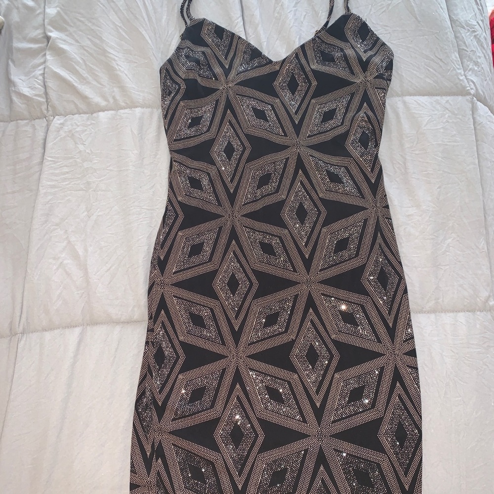 Glitter Black and Gold Mini Dress